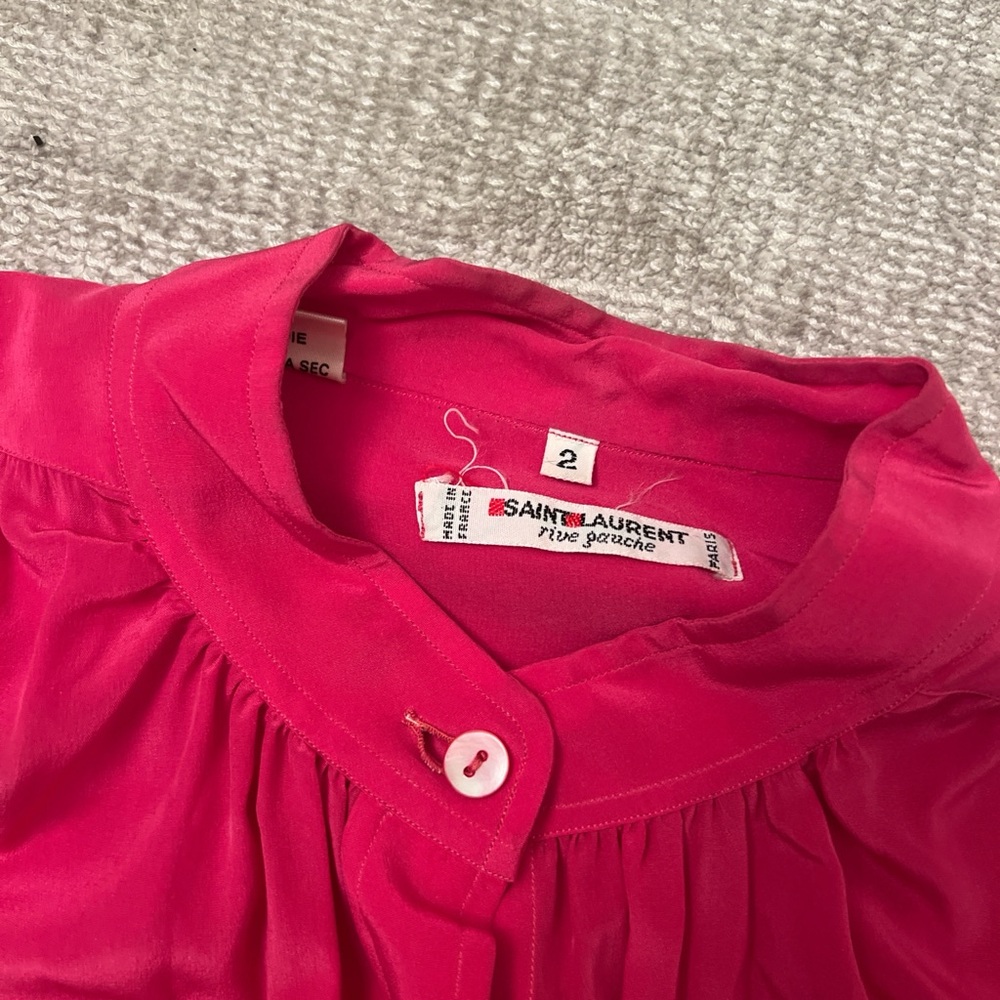Saint Laurent Rive Gauche Hot Pink Silk vintage button up blouse Size 2 Feminine - Picture 13 of 14